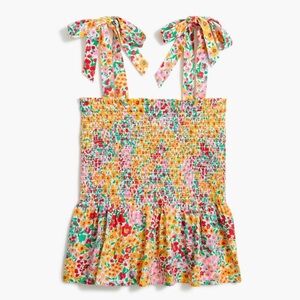 J. Crew Factory Floral Smocked Peplum Top with Bow Straps